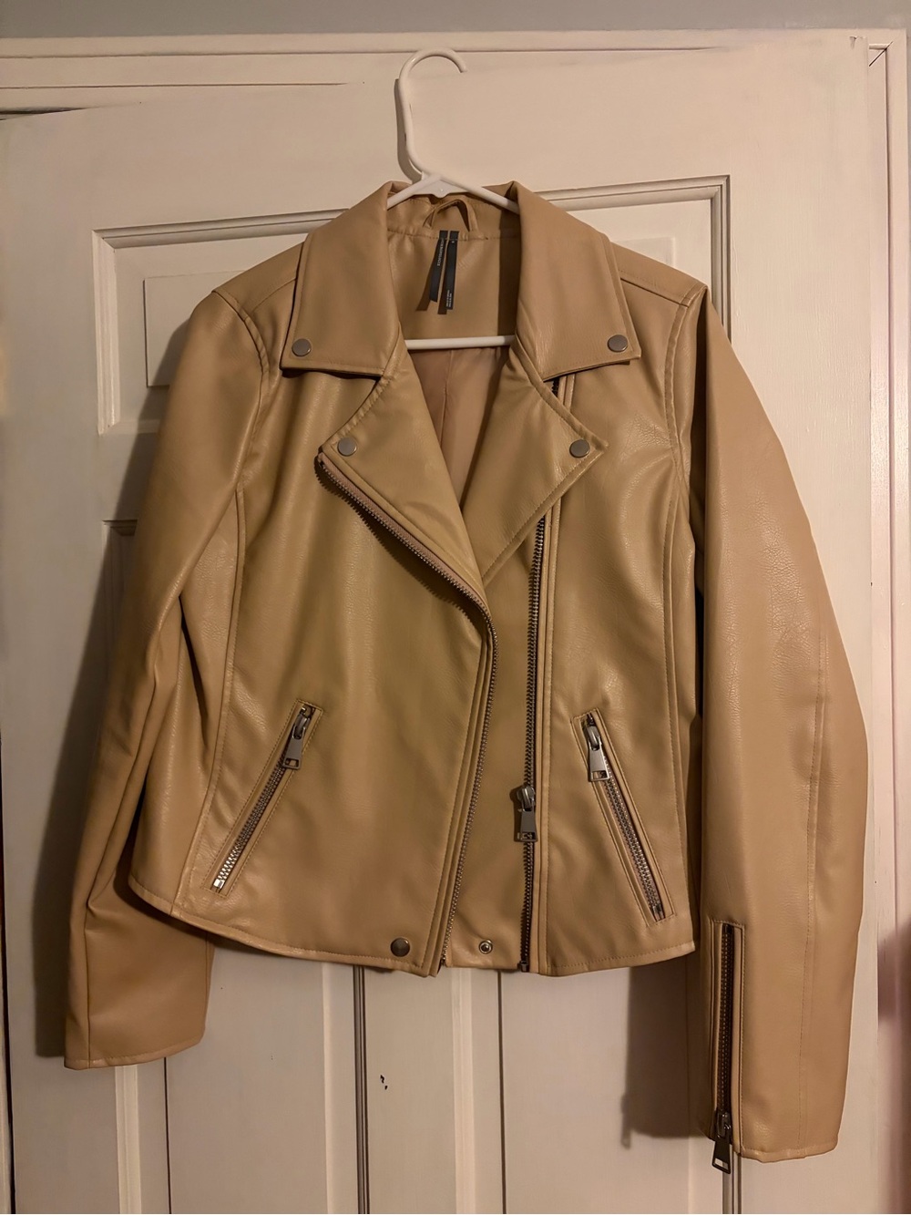 Anthropologie Beige Faux Leather Moto Jacket